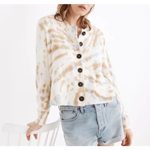 Madewell The Tie Dye Broadway Cardigan Sweater White Cream Medium - Picture 1 of 6